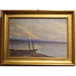 Tableau \"Paysage lacustre\" signé V. DE MESTRAL