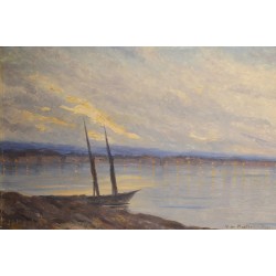 Tableau \"Paysage lacustre\" signé V. DE MESTRAL