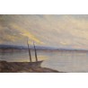 Tableau \"Paysage lacustre\" signé V. DE MESTRAL