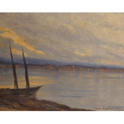 Tableau \"Paysage lacustre\" signé V. DE MESTRAL