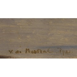 Tableau \"Paysage lacustre\" signé V. DE MESTRAL