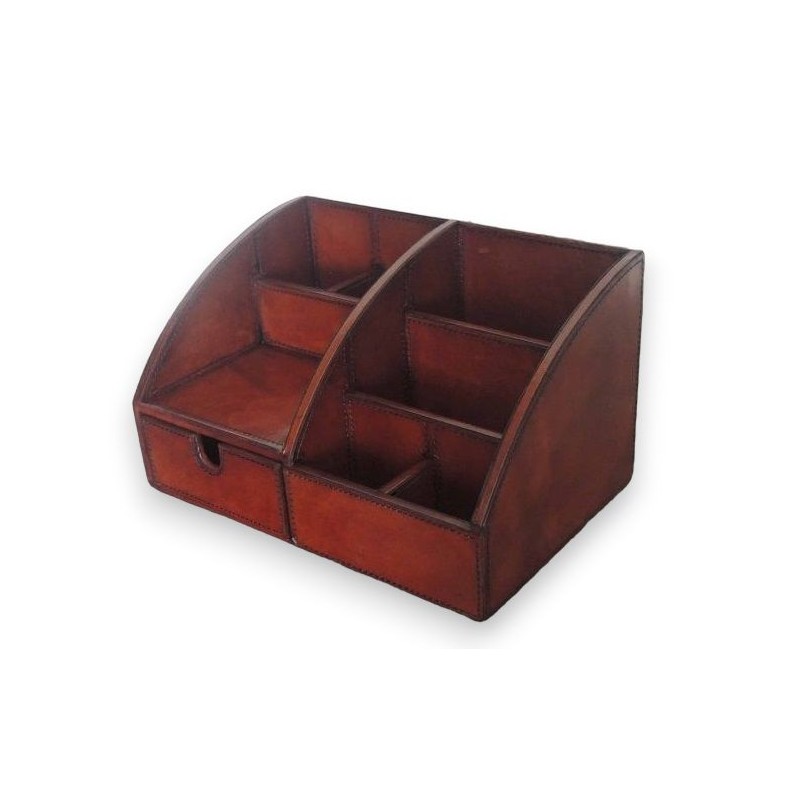 Cognac-coloured leather letter holder