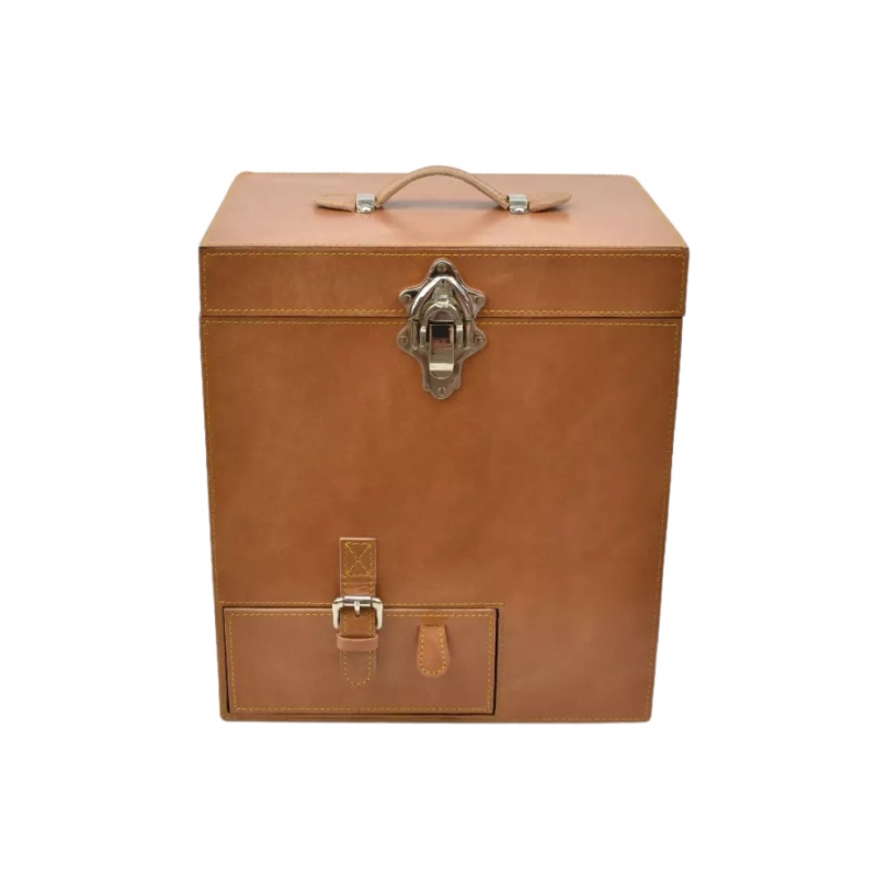 Mini-bar de voyage en cuir coloris beige