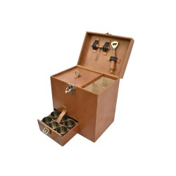 Beige leather travel minibar