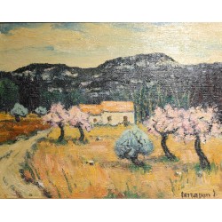Tableau \"Amandiers en fleurs\" signé TERRAPON D.