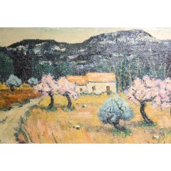 Tableau \"Amandiers en fleurs\" signé TERRAPON D.