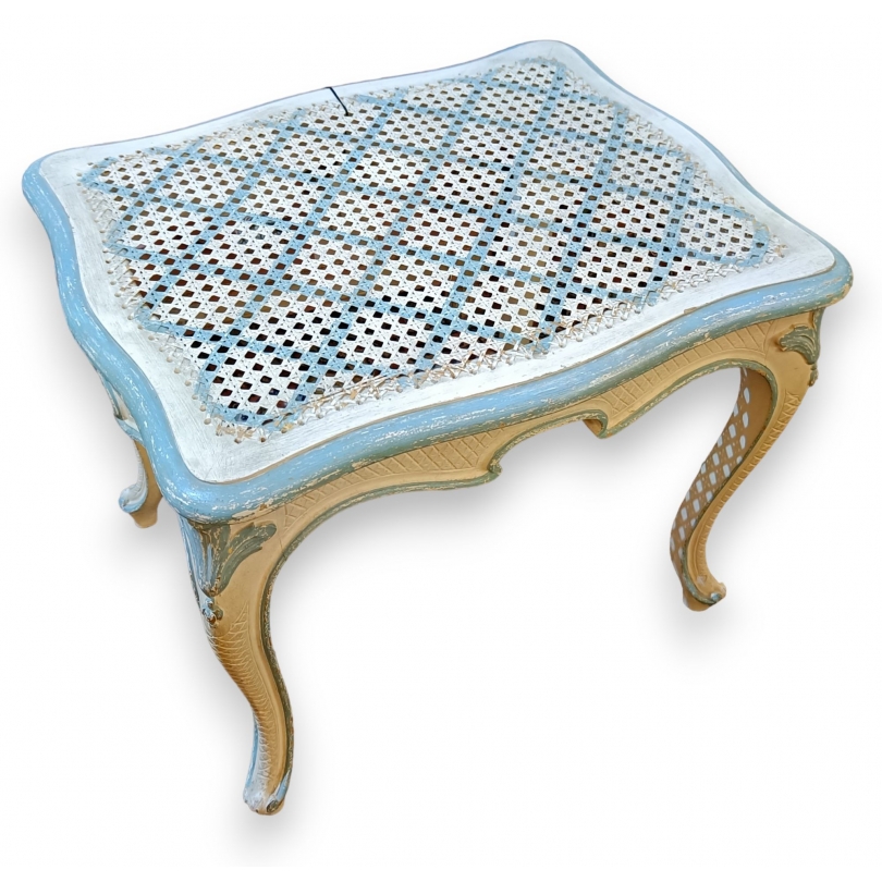 Tabouret style Louis XV laqué bleu et blanc