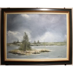 Tableau \"Lac de Joux\" signé RENEVEY