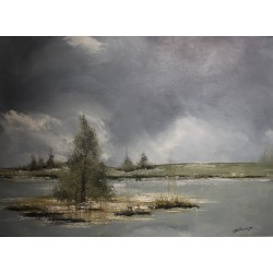 Tableau \"Lac de Joux\" signé RENEVEY