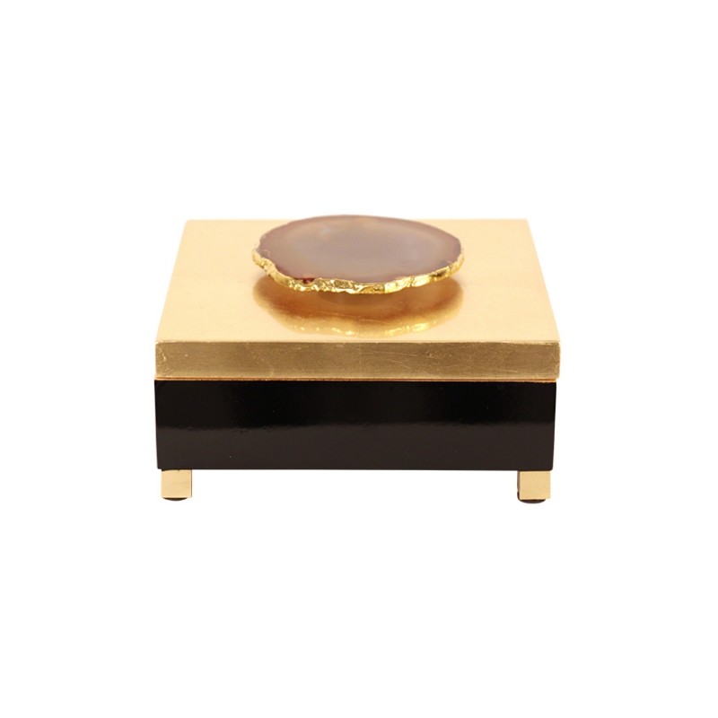 Black and gold lacquered box with a stone knob