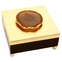 Black and gold lacquered box with a stone knob