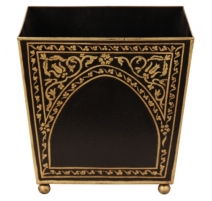 Cache-pot carré en tôle décor doré
