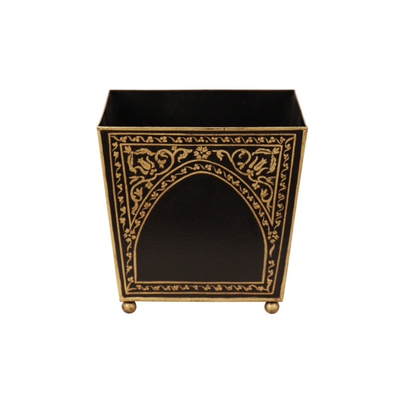 Cache-pot carré en tôle décor doré