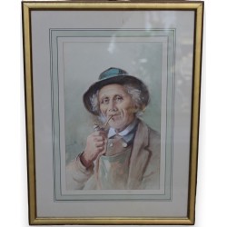 Pastel "Vieillard à la pipe" signé E. HEIMGARTNER