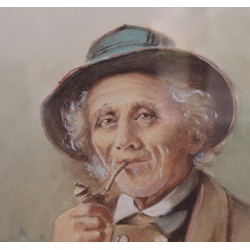 Pastel "Vieillard à la pipe" signé E. HEIMGARTNER