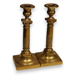 Pair of Empire-style brass candlesticks