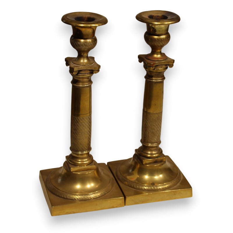 Pair of Empire-style brass candlesticks