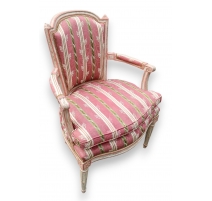 Fauteuil Louis XVI chapeau de gendarme laqué blanc