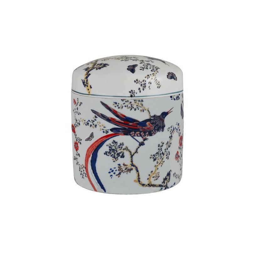 Boite ronde Oiseau du paradis en porcelaine