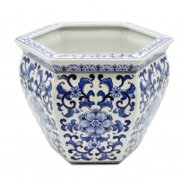 Cache-pot hexagonal "Grand Tour" en porcelaine