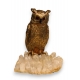 Hibou Grand Duc en argent doré sur fluorite
