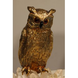 Hibou Grand Duc en argent doré sur fluorite