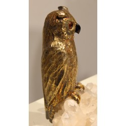 Hibou Grand Duc en argent doré sur fluorite