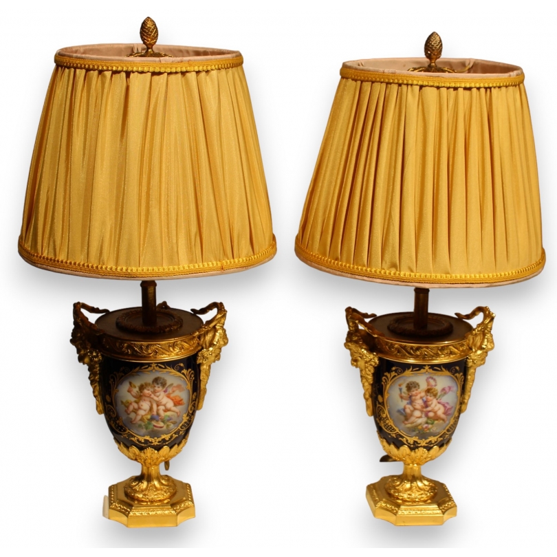 Pair of blue lamps.