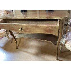 Antique-finished gold console table with one drawer