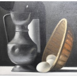Tableau \"Chane et oeufs\" signé Jean ROLL 77