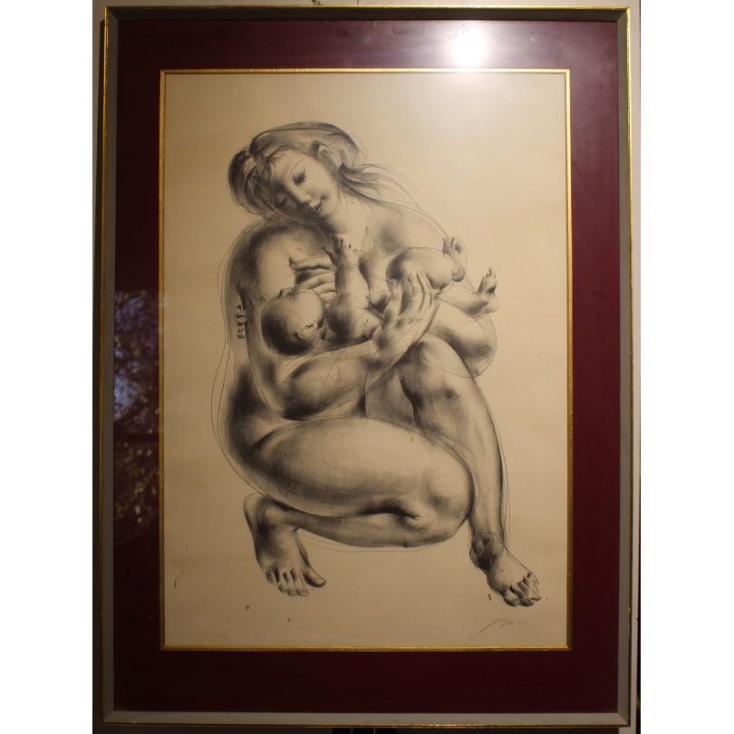 Gravure "Mère allaitant" signée ERNI