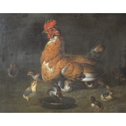 Paintings | Painting: ‘Hen and her chicks’. Moinat SA  – Antiques and home décor