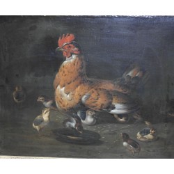 Paintings | Painting: ‘Hen and her chicks’. Moinat SA  – Antiques and home décor