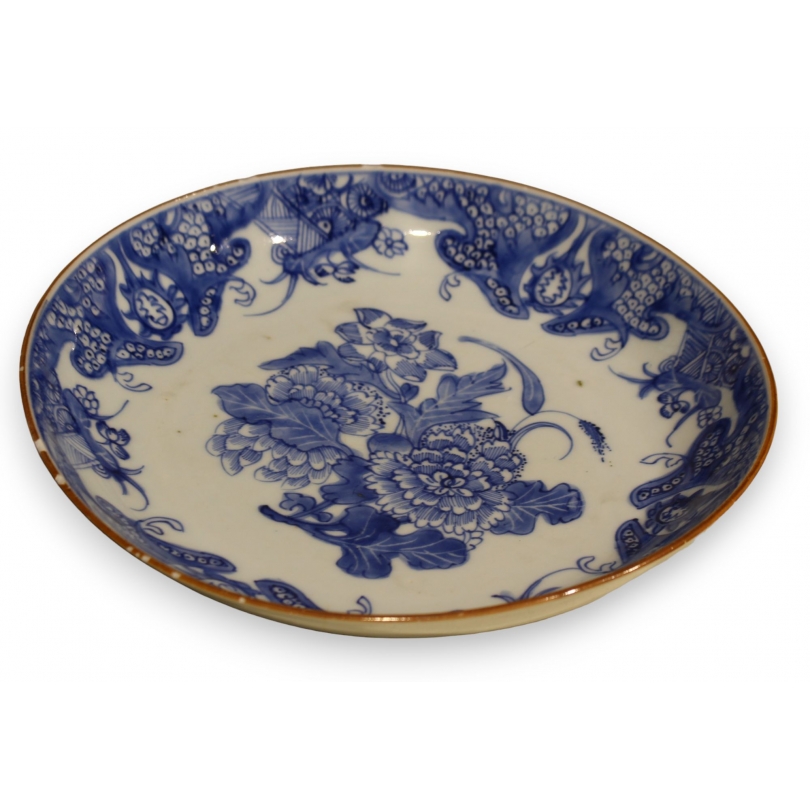 Assiette bleu-blanc fleurs
