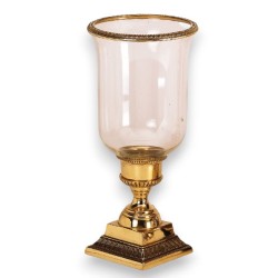 Polished brass and glass candle holder
