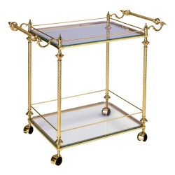 Brass serving trolley with two glass trays