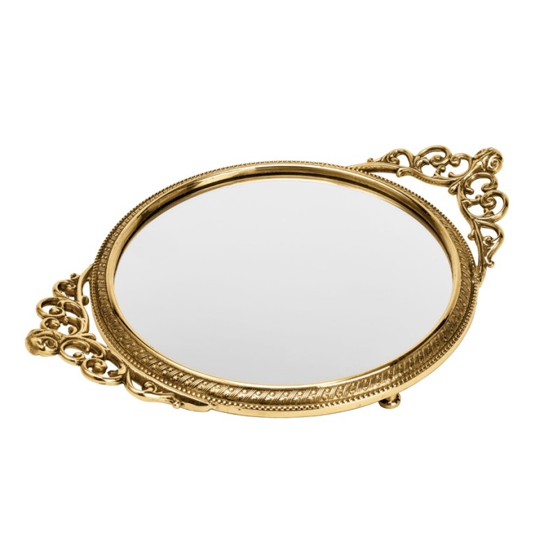 Round mirror tray in polished brass