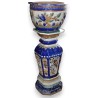 Cache-pot et colonne en faïence polychrome