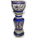 Cache-pot et colonne en faïence polychrome