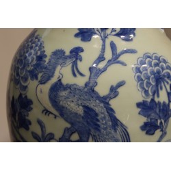 Paire de vases chinois bleu-blanc montés en lampes