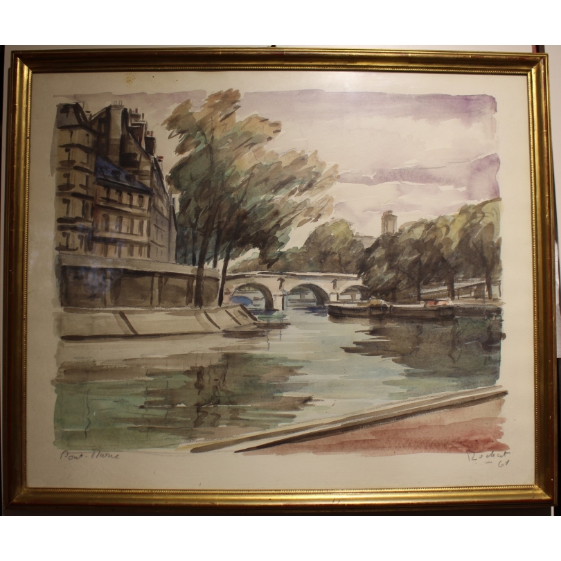 Aquarelle "Pont-Marie" signé ROCHAT 61