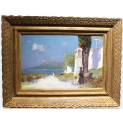 Tableau \"Villefranche\" signé L\'HUILLIER