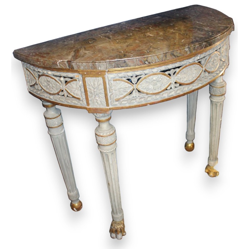 Half-moon console table by JEANJAQUET, with a marble top
