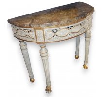 Console demi-lune de JEANJAQUET, dessus marbre