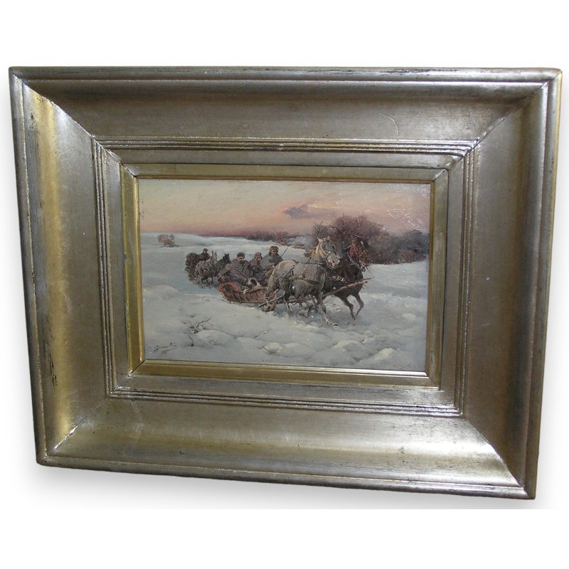 Paintings | Painting: ‘Troika Horse-drawn Carriage’ by Moinat SA  – Antiques and Decor