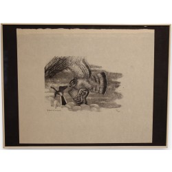 Gravure "Epervier et bergeronnette" signée HAINARD