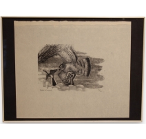Gravure "Epervier et bergeronnette" signée HAINARD