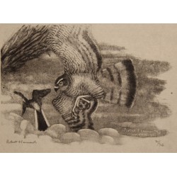 Gravure "Epervier et bergeronnette" signée HAINARD
