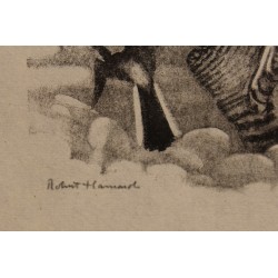 Gravure "Epervier et bergeronnette" signée HAINARD