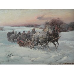 Paintings | Painting: ‘Troika Horse-drawn Carriage’ by Moinat SA  – Antiques and Decor